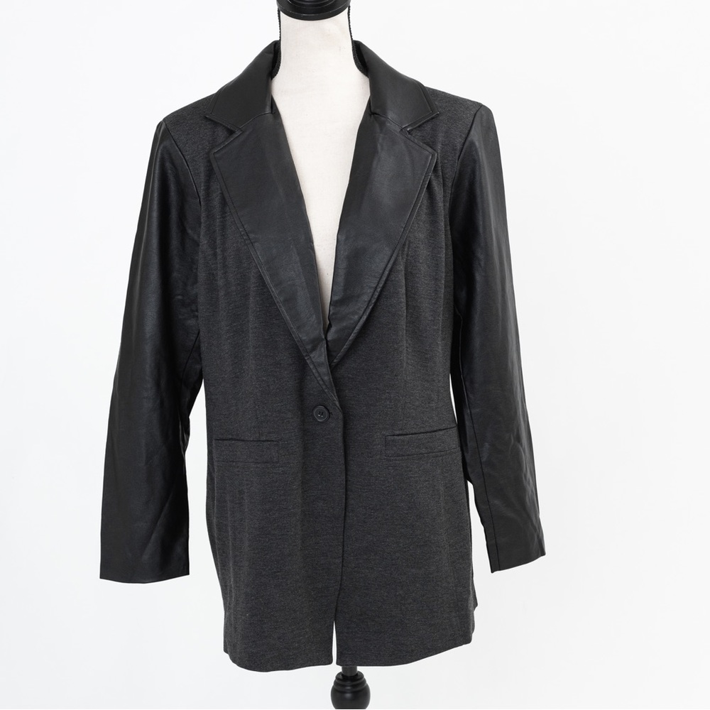 Linea by Louis Dell’Olio color block faux leather & fabric mix blazer jacket 20W